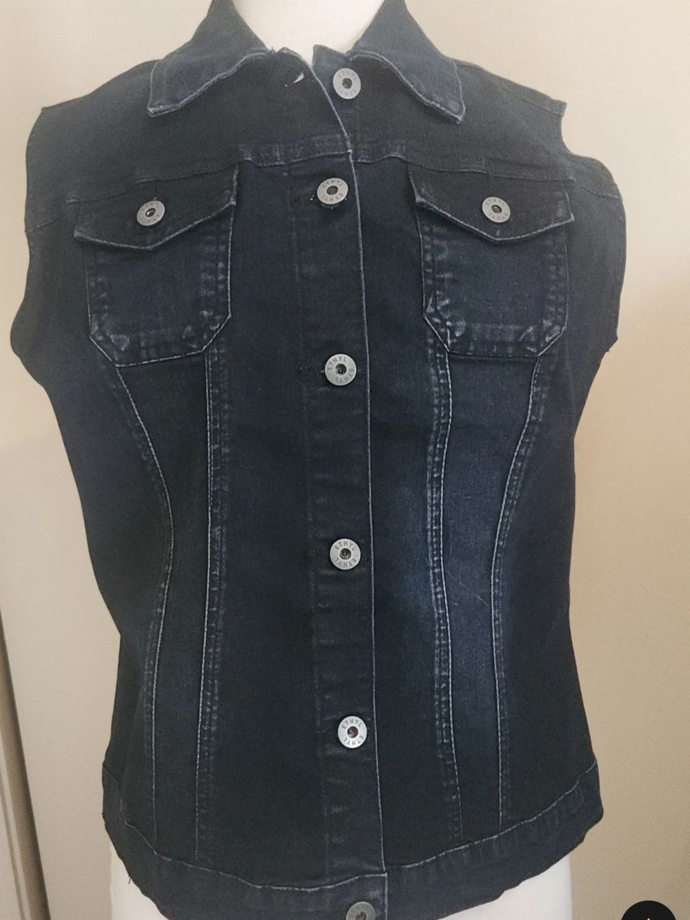 V25 Ethyl Denim Dark Wash Jean Fitted Vest with Silver Button Details NWOT